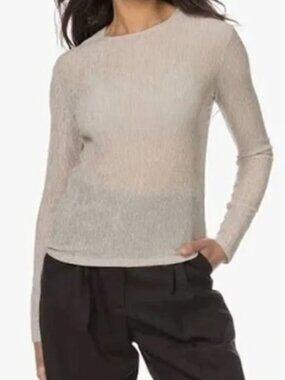 Vince Crinkle Long Sleeve Crewneck Lightweight‎ Sheer Blouse Top Shirt